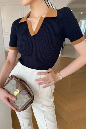 Style Core Aesthetics, New Style Trends - Basic Corduroy Polo Top