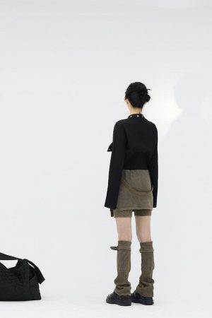 Style Core Aesthetics, New Style Trends - Belt Detail Denim Mini Skort With Leg Warmer