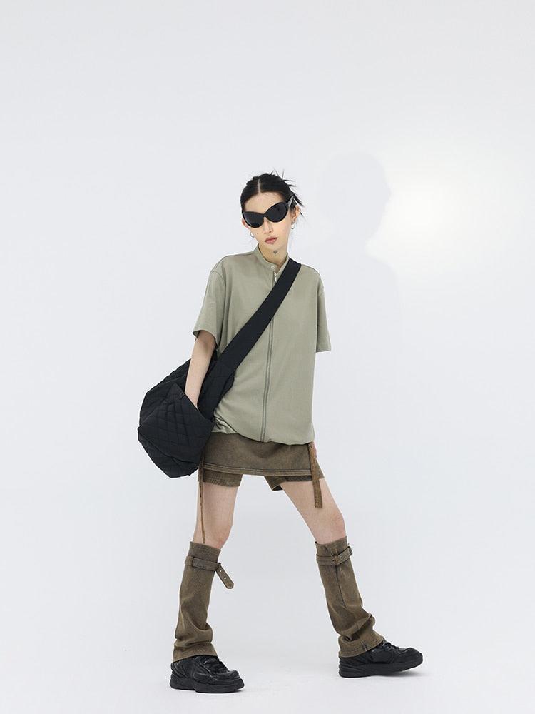 Style Core Aesthetics, New Style Trends - Belt Detail Denim Mini Skort With Leg Warmer Style Core Aesthetics, New Style Trends - Belt Detail Denim Mini Skort With Leg Warmer