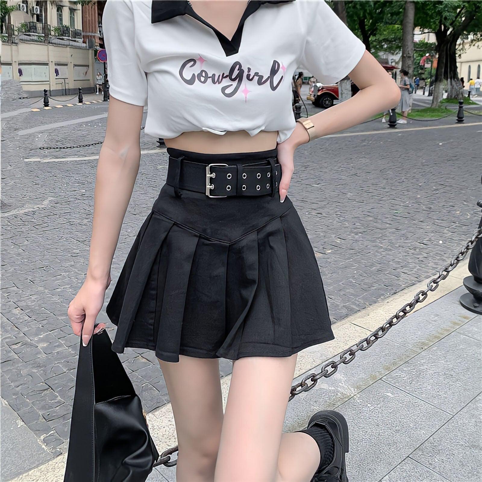 Style Core Aesthetics, New Style Trends - Belt Detail Pleated Mini Skirt Style Core Aesthetics, New Style Trends - Belt Detail Pleated Mini Skirt