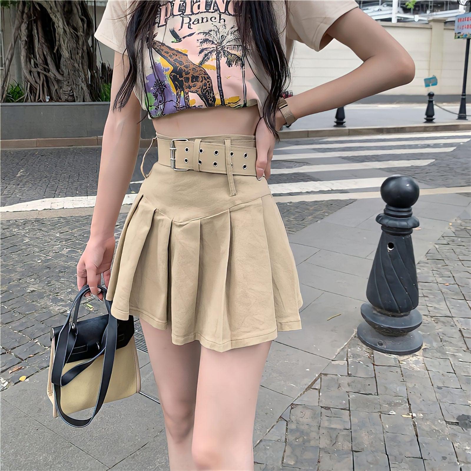 Style Core Aesthetics, New Style Trends - Belt Detail Pleated Mini Skirt Style Core Aesthetics, New Style Trends - Belt Detail Pleated Mini Skirt