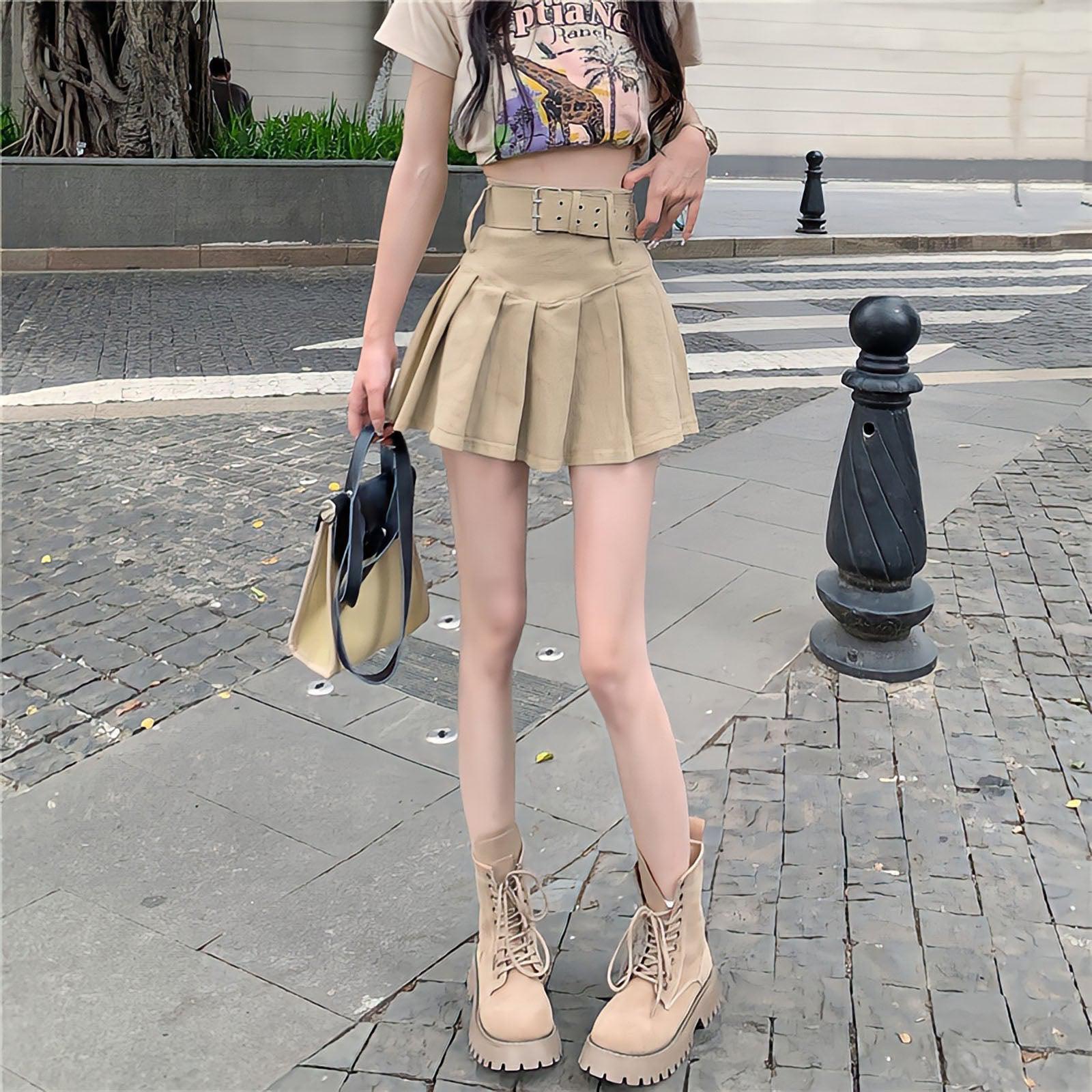 Style Core Aesthetics, New Style Trends - Belt Detail Pleated Mini Skirt Style Core Aesthetics, New Style Trends - Belt Detail Pleated Mini Skirt