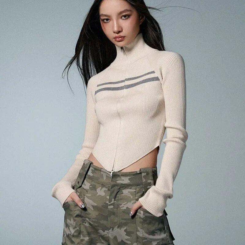 Style Core Aesthetics, New Style Trends - Belted Back Turtleneck Cropped Cardigan