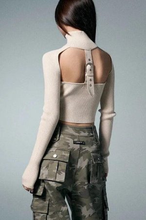 Style Core Aesthetics, New Style Trends - Belted Back Turtleneck Cropped Cardigan