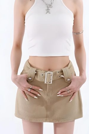 Style Core Aesthetics, New Style Trends - Belted Denim Mini Skirt
