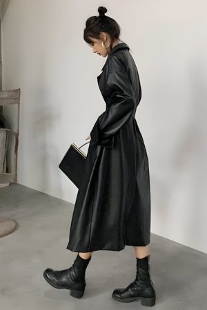 Style Core Aesthetics, New Style Trends - Belted Faux Leather Coat