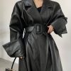 Style Core Aesthetics, New Style Trends - Belted Faux Leather Coat