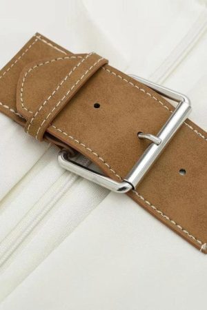 Style Core Aesthetics, New Style Trends - Belted Plunge Neck Mini Dress