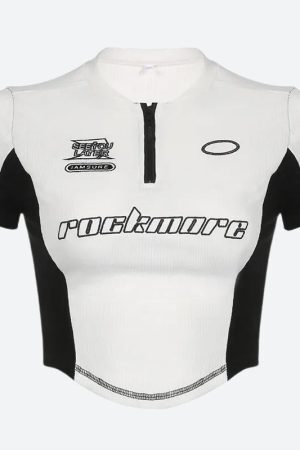 Style Core Aesthetics, New Style Trends - Biker Half Zip-Up Crop Top