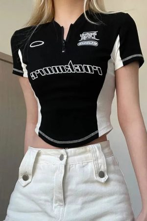 Style Core Aesthetics, New Style Trends - Biker Half Zip-Up Crop Top