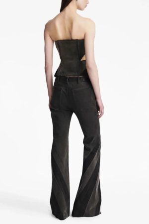 Style Core Aesthetics, New Style Trends - Black Denim Tube Top & Patch Jeans Two Piece Set