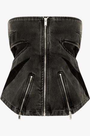 Style Core Aesthetics, New Style Trends - Black Denim Tube Top & Patch Jeans Two Piece Set