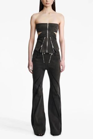 Style Core Aesthetics, New Style Trends - Black Denim Tube Top & Patch Jeans Two Piece Set