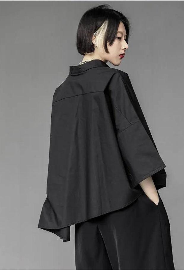 Style Core Aesthetics, New Style Trends - Black Korean Asymmetric Shirt Style Core Aesthetics, New Style Trends - Black Korean Asymmetric Shirt