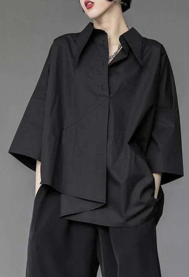 Style Core Aesthetics, New Style Trends - Black Korean Asymmetric Shirt Style Core Aesthetics, New Style Trends - Black Korean Asymmetric Shirt