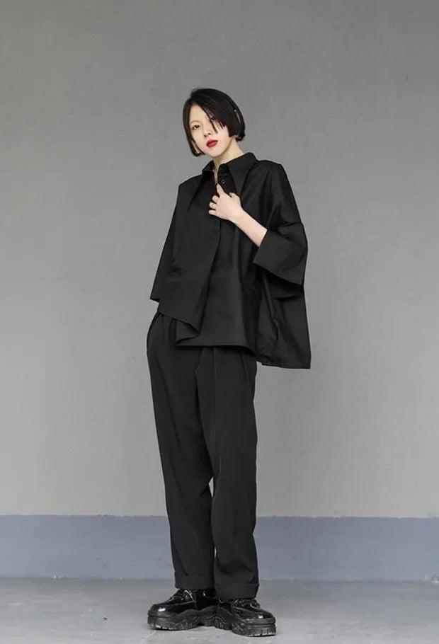 Style Core Aesthetics, New Style Trends - Black Korean Asymmetric Shirt Style Core Aesthetics, New Style Trends - Black Korean Asymmetric Shirt