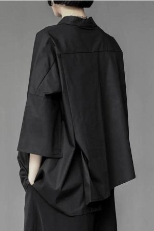 Style Core Aesthetics, New Style Trends - Black Korean Asymmetric Shirt