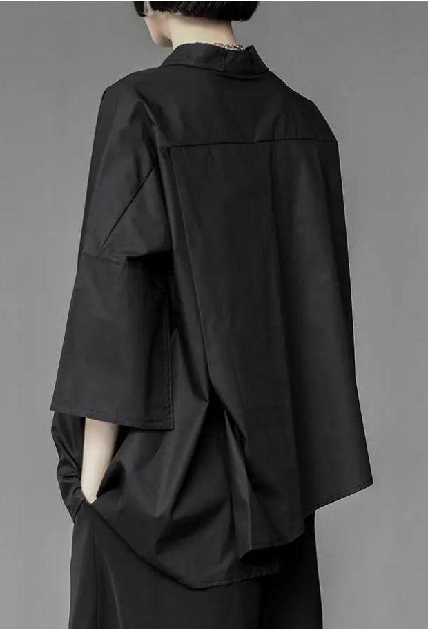 Style Core Aesthetics, New Style Trends - Black Korean Asymmetric Shirt Style Core Aesthetics, New Style Trends - Black Korean Asymmetric Shirt