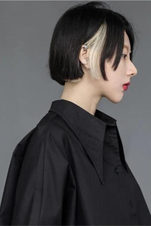 Style Core Aesthetics, New Style Trends - Black Korean Asymmetric Shirt