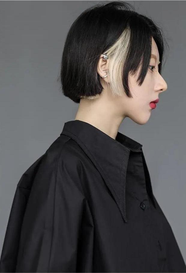Style Core Aesthetics, New Style Trends - Black Korean Asymmetric Shirt Style Core Aesthetics, New Style Trends - Black Korean Asymmetric Shirt