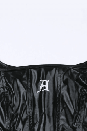 Style Core Aesthetics, New Style Trends - Black Pu Leather Cropped Tank Top