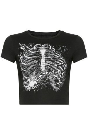 Style Core Aesthetics, New Style Trends - Black Skeleton Crop Top