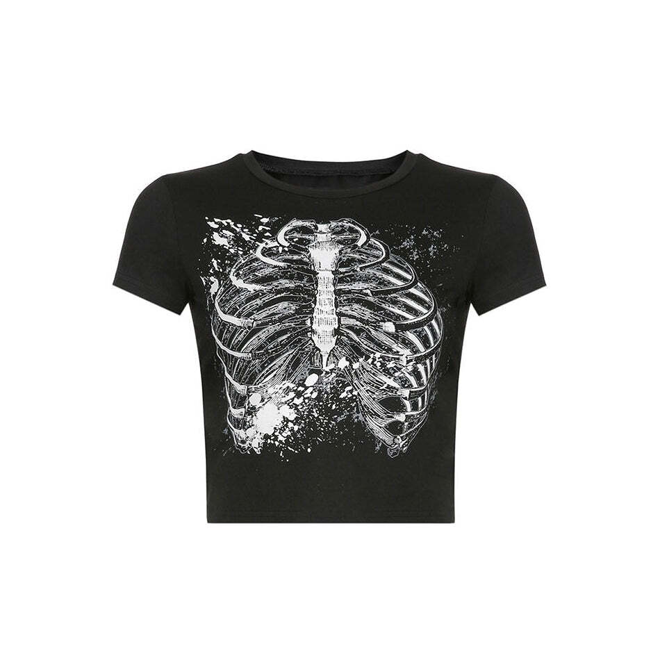 Style Core Aesthetics, New Style Trends - Black Skeleton Crop Top