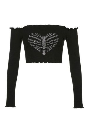 Style Core Aesthetics, New Style Trends - Bones Rhinestone Bardot Top