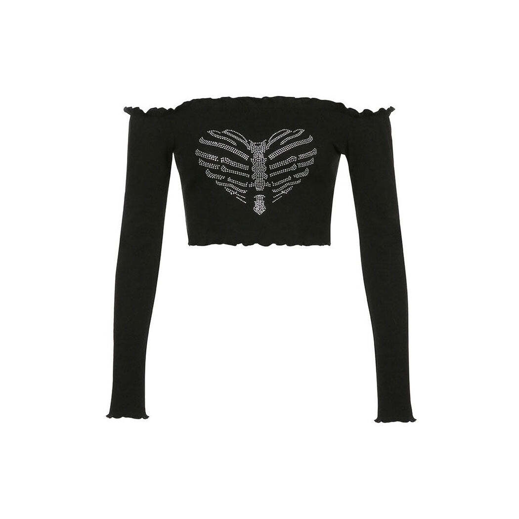 Style Core Aesthetics, New Style Trends - Bones Rhinestone Bardot Top