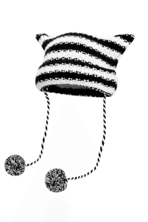 Style Core Aesthetics, New Style Trends - Bonnet Tricoté Rayé Détail Corne