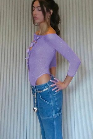 Style Core Aesthetics, New Style Trends - Bow Cut Out Rhinestone Bodysuit