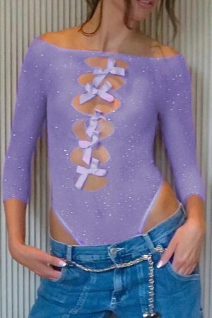 Style Core Aesthetics, New Style Trends - Bow Cut Out Rhinestone Bodysuit