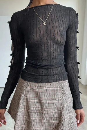 Style Core Aesthetics, New Style Trends - Bow Sleeve Sheer Top