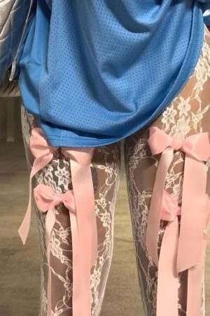 Style Core Aesthetics, New Style Trends - Bow Transparent Lace Flare Pants