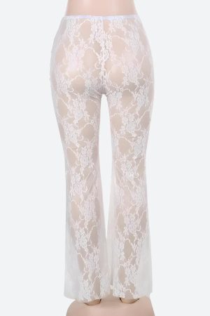 Style Core Aesthetics, New Style Trends - Bow Transparent Lace Flare Pants