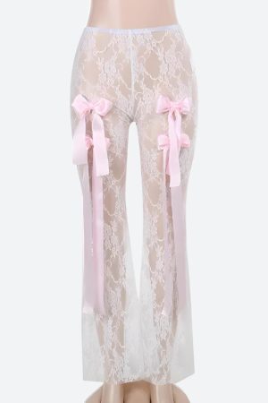 Style Core Aesthetics, New Style Trends - Bow Transparent Lace Flare Pants
