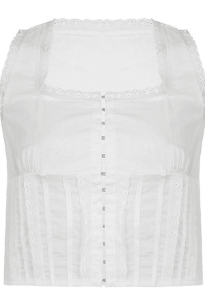 Style Core Aesthetics, New Style Trends - Broderie Lace Trim Crop Tank Top