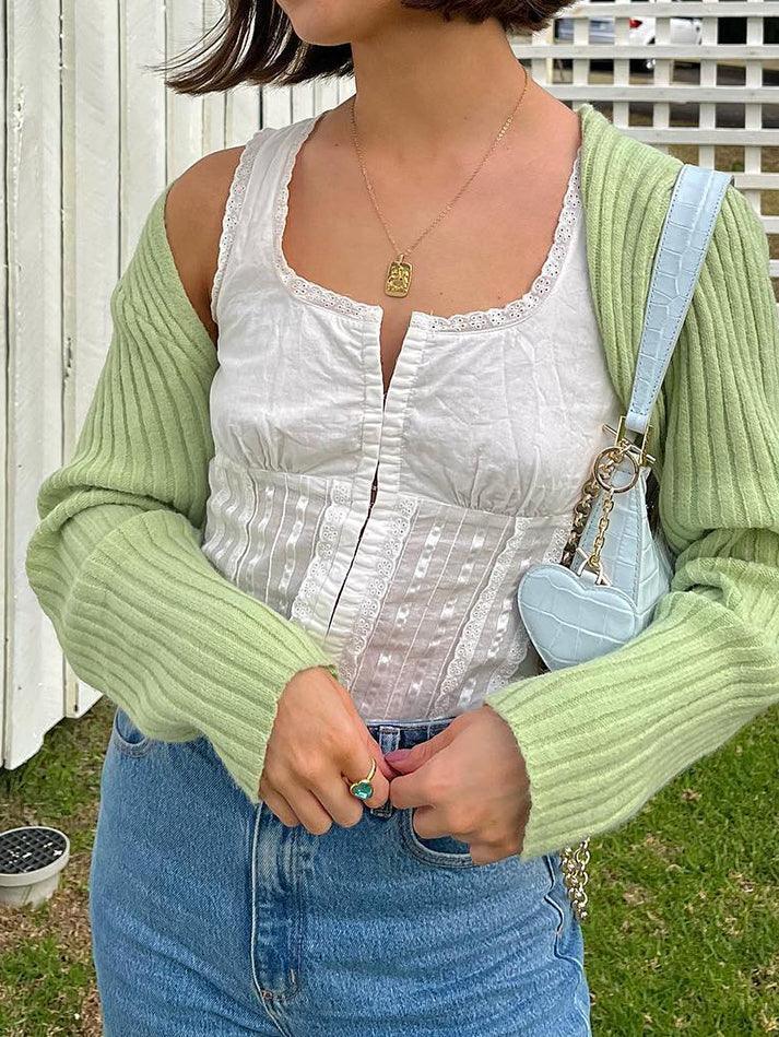 Style Core Aesthetics, New Style Trends - Broderie Lace Trim Crop Tank Top Style Core Aesthetics, New Style Trends - Broderie Lace Trim Crop Tank Top