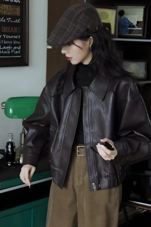 Style Core Aesthetics, New Style Trends - Brown Faux Leather Jacket