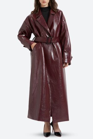 Style Core Aesthetics, New Style Trends - Burgundy Faux Leather Coat