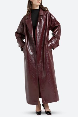 Style Core Aesthetics, New Style Trends - Burgundy Faux Leather Coat