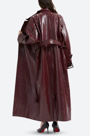 Style Core Aesthetics, New Style Trends - Burgundy Faux Leather Coat