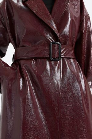 Style Core Aesthetics, New Style Trends - Burgundy Faux Leather Coat