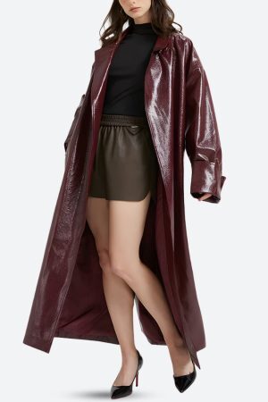 Style Core Aesthetics, New Style Trends - Burgundy Faux Leather Coat