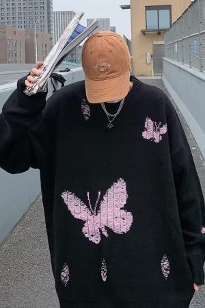 Style Core Aesthetics, New Style Trends - Butterfly Distressed Knitted Sweater