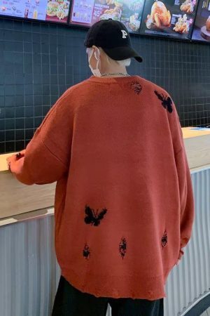 Style Core Aesthetics, New Style Trends - Butterfly Distressed Knitted Sweater