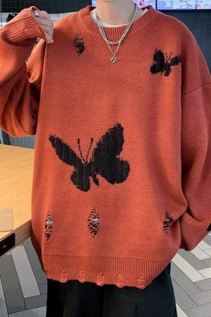 Style Core Aesthetics, New Style Trends - Butterfly Distressed Knitted Sweater