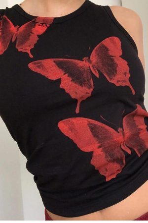 Style Core Aesthetics, New Style Trends - Butterfly Print Crop Tank Top