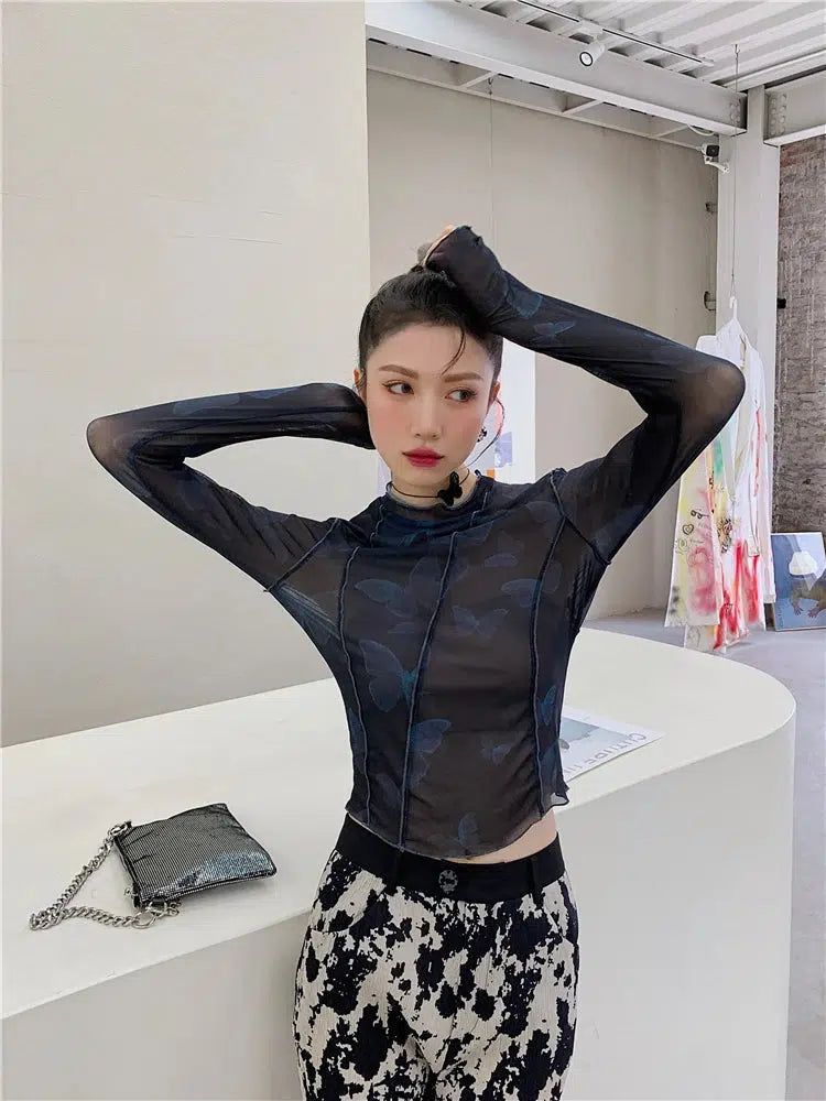 Style Core Aesthetics, New Style Trends - Butterfly Seam Detailed Mesh Top Style Core Aesthetics, New Style Trends - Butterfly Seam Detailed Mesh Top
