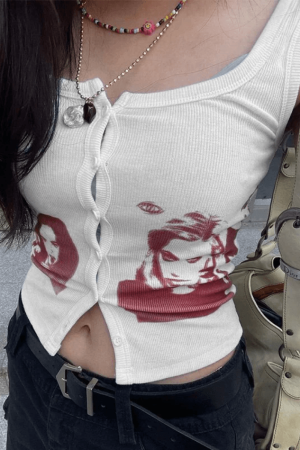 Style Core Aesthetics, New Style Trends - Button Front Ribbed Cropped Tank Top